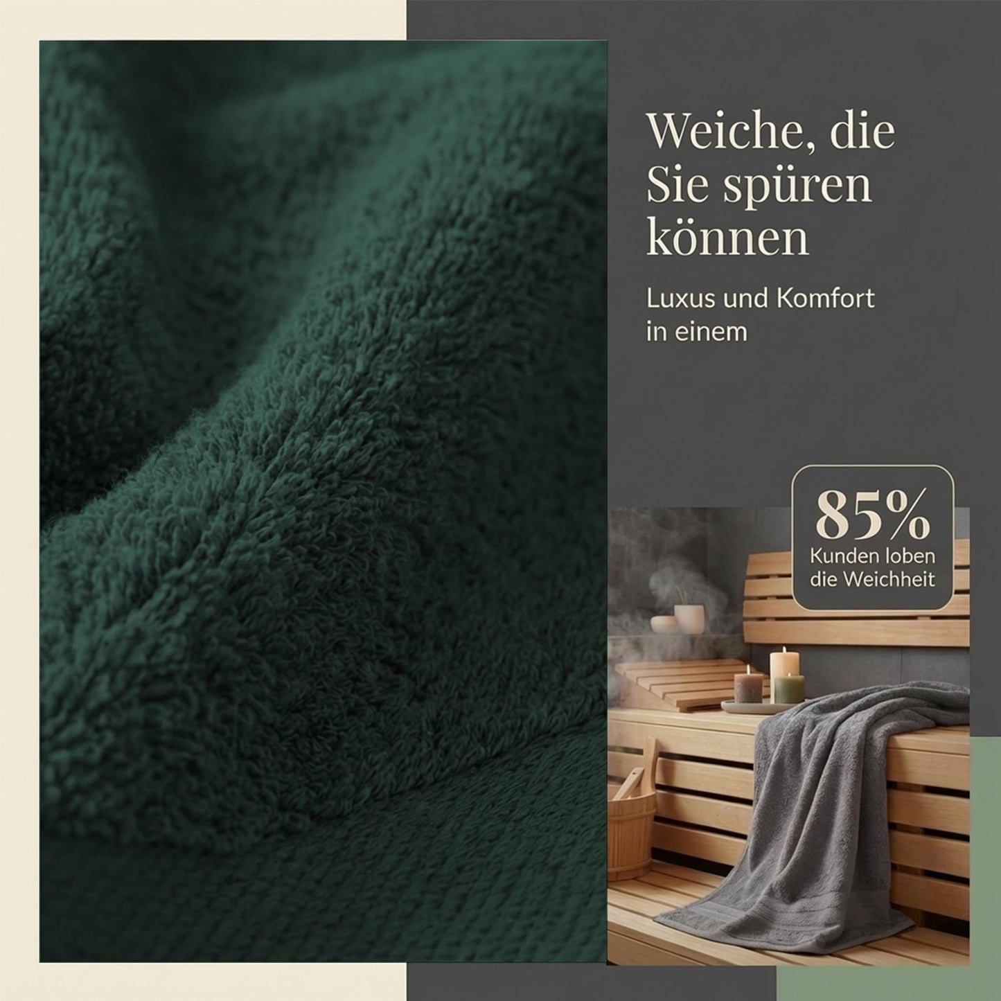 Komfortec 8 Piece Towel Set 100% Cotton Charcoal Dark Green