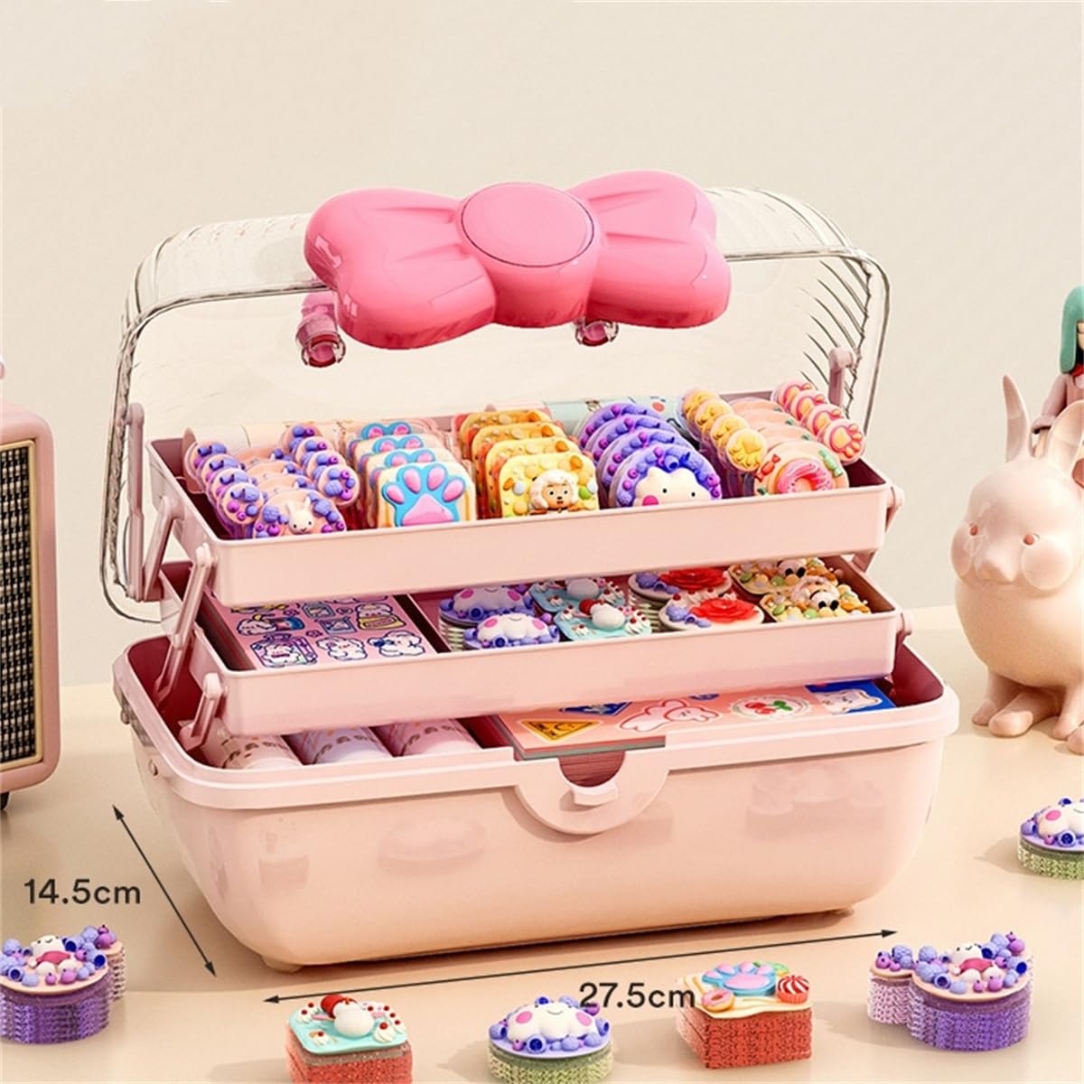 Michear 11'' Three-Layer Clear Plastic Storage Case for Art Craft and Cosmetic, Organizer Storage Box with Handle for Sewing, Makeup, Medicine, Nail