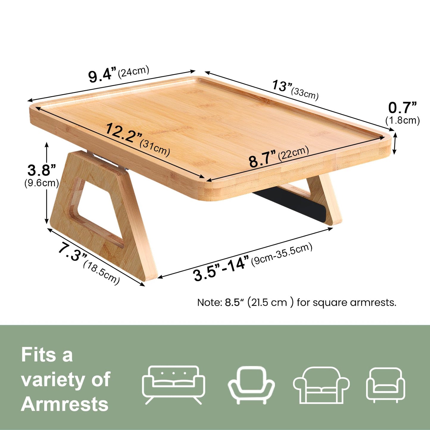 Fibogollo Sofa Tray,Bamboo Folding Couch Arm Tray,Sofa Armrest Trays Clip-On Couch Desk for Drinks,Snacks,Phone,Remote Control(Natural)