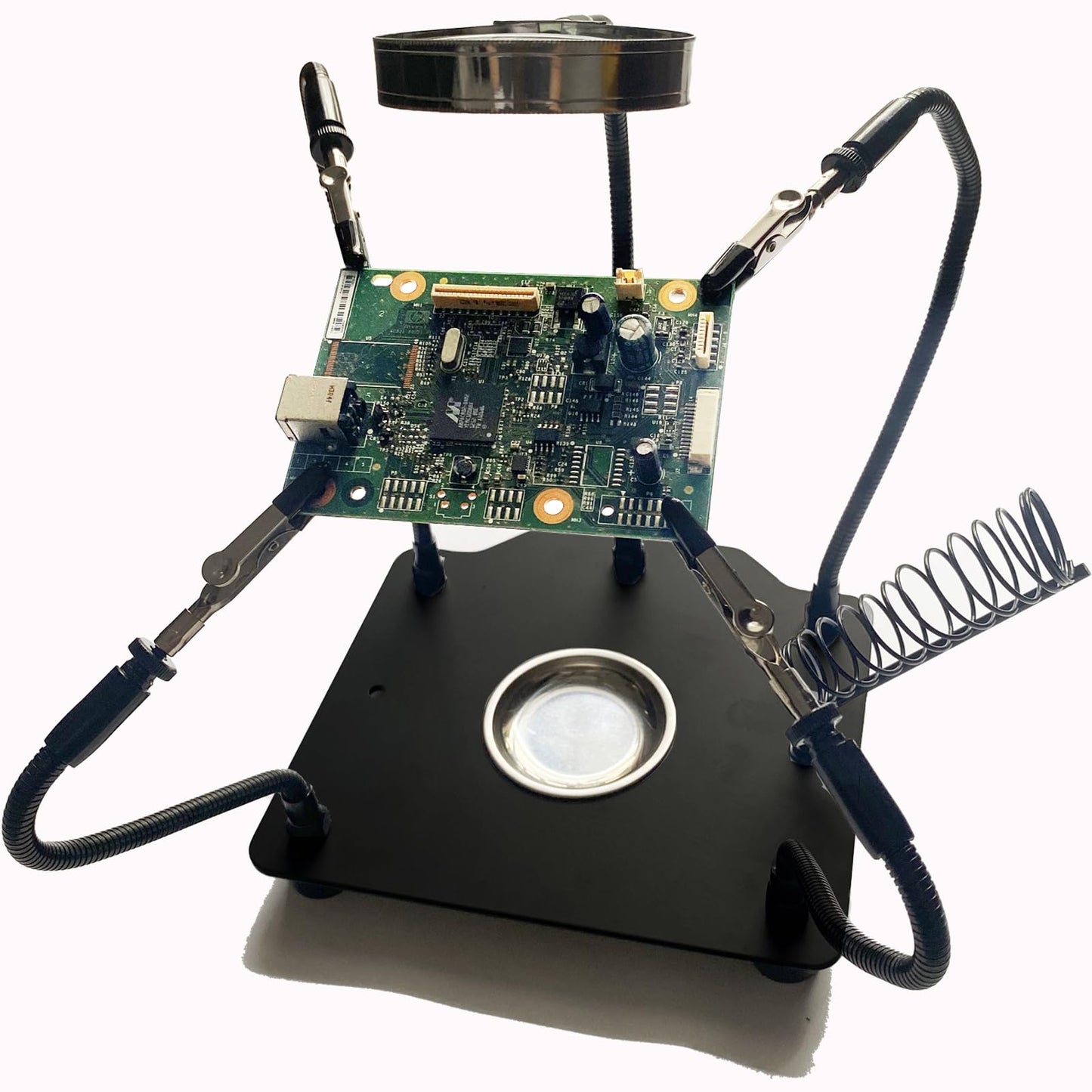 Soldering Station Helping Hands with Magnifying Glass Third Hand PCB Holder Solder Tool Circuit Board Soldering Kit - Heavy Duty Base Plate
