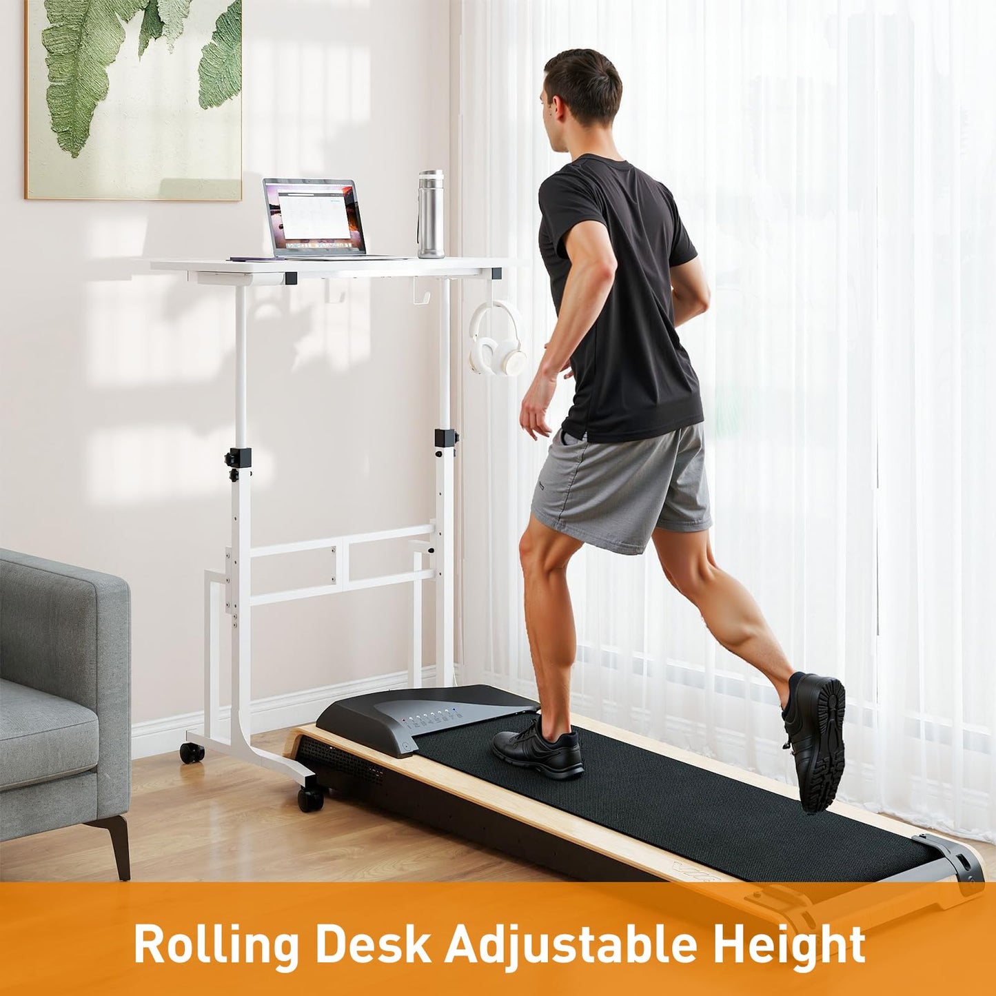 ikkle Standing Desk with Wheels, 34 Inch Height Adjustable Treadmill Training Table, Mobile Sit Stand Up Desk