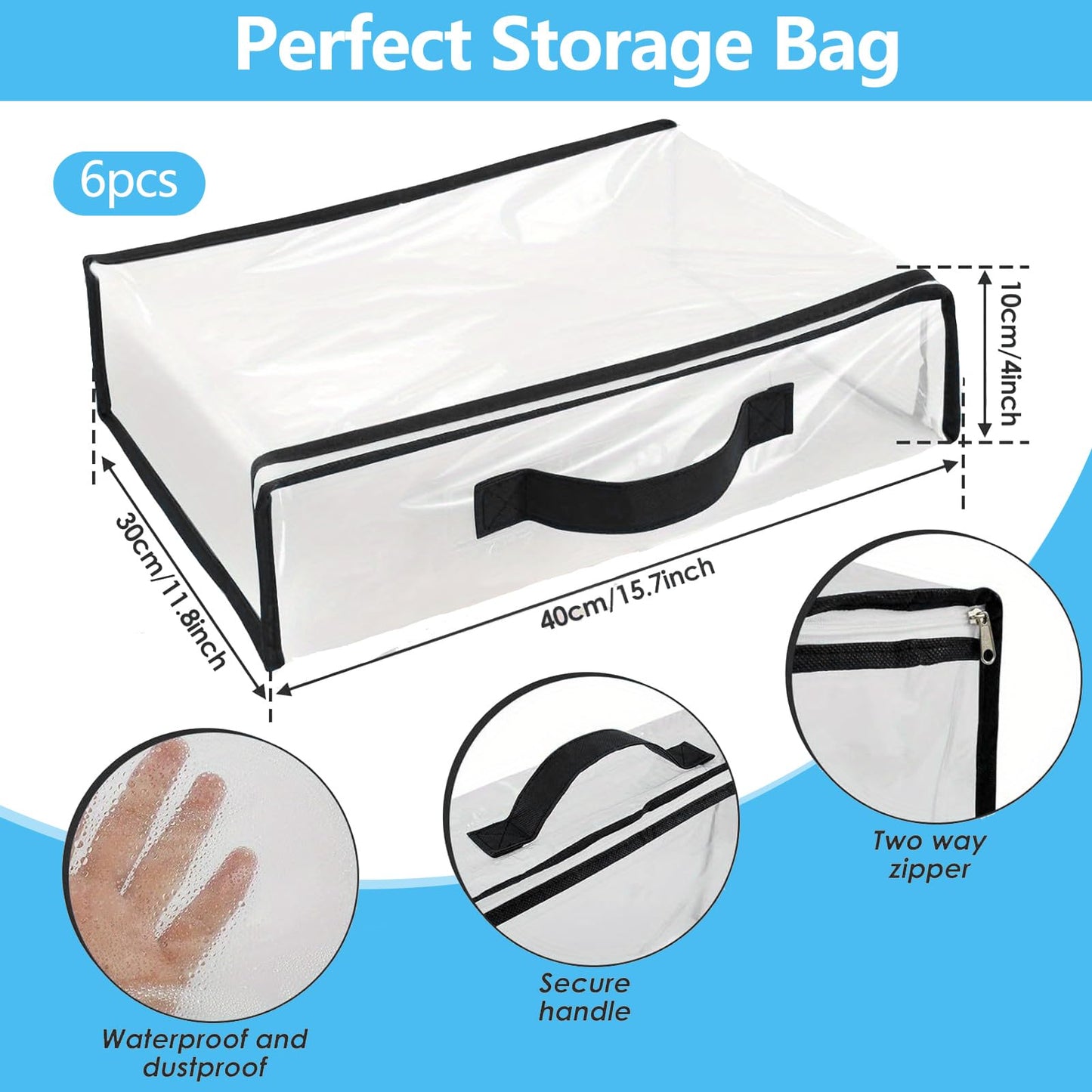Clear Clothes Storage Bag with Zipper - 6Pcs Foldable Clothes Storage Boxes Wardrobe Storage Organizer Moving Bags with Reinforced Handle Packing