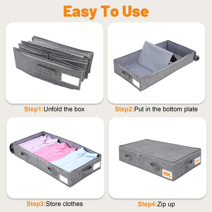 Dntorx 2 Pack 50L Underbed Storage Boxes with Lids, Grey Linen