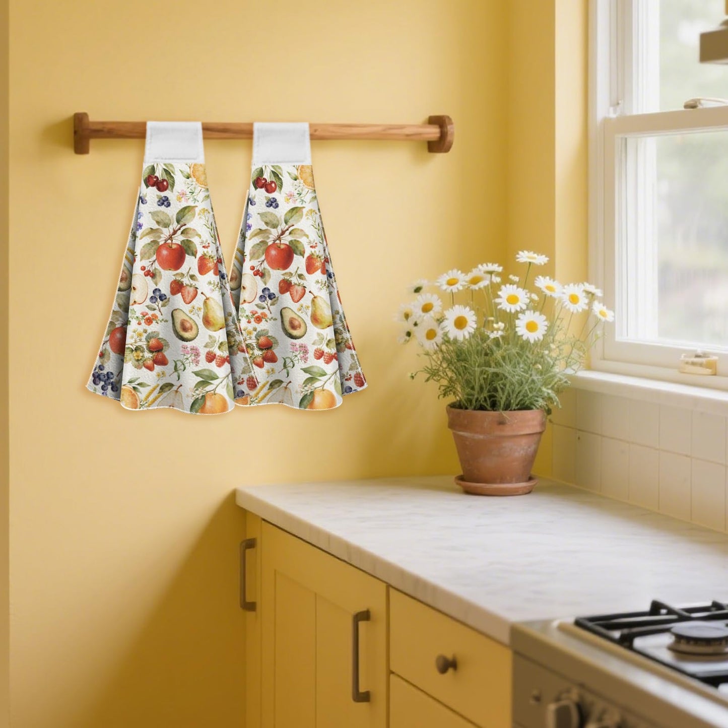 CUTHOLLOW 2 Pcs Fruits and Flowers Hanging Kitchen Towels with Loop