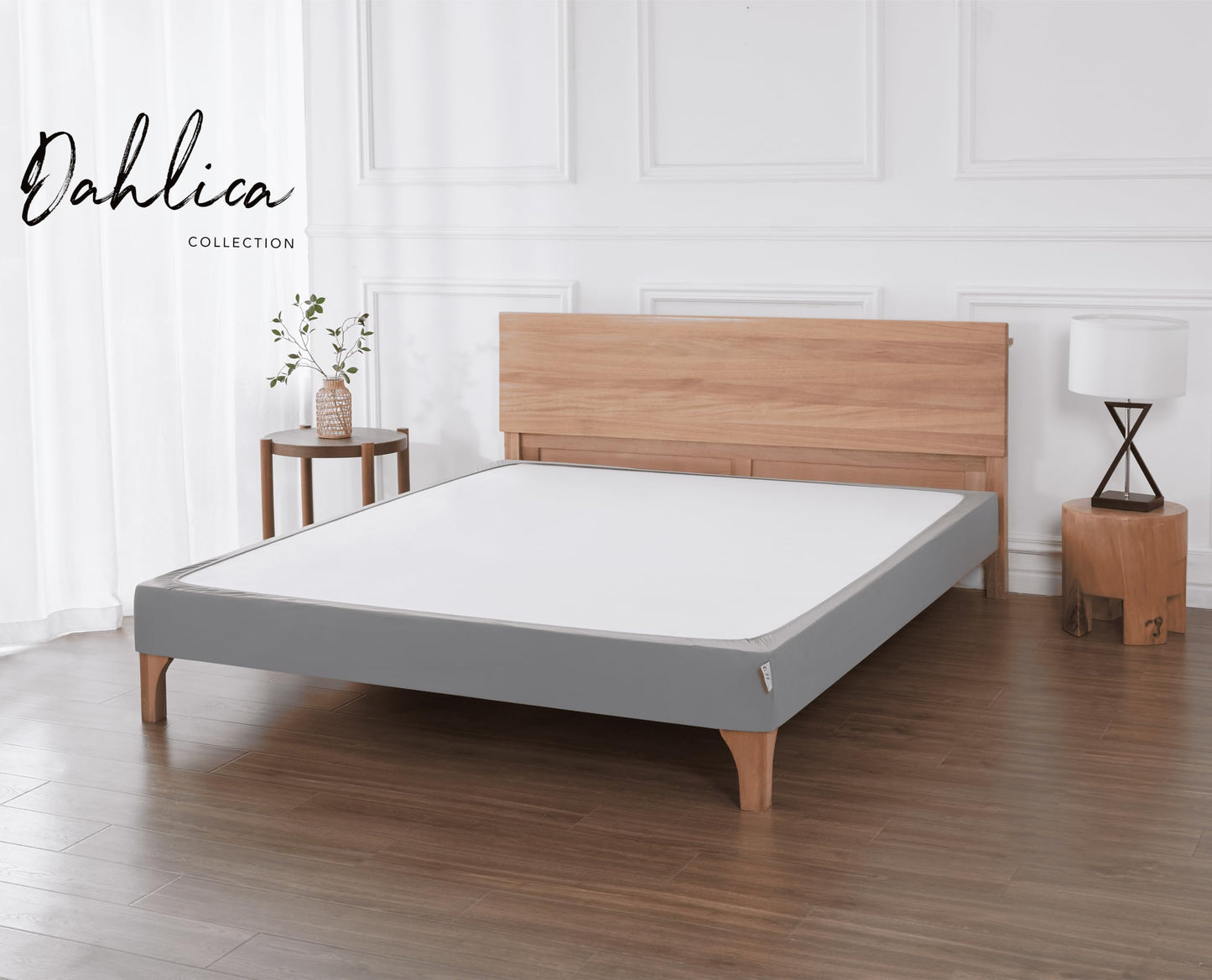 Dahlica Bed Base Cover Double140x190 cm Grey – Soft and Stretchy Fabric – Impeccable Look – Easy to Install