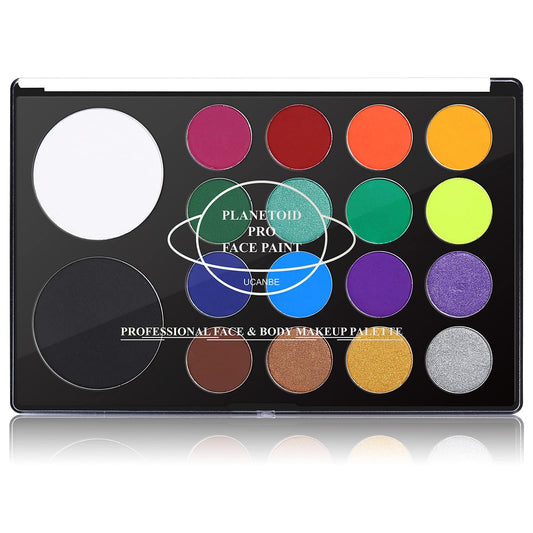 UCANBE Face & Body Paint, Water-Activated SFX Makeup Palette - Extra Large White & Black Pan, 18 Safe, Non-Toxic Colors for Halloween, Cosplay,