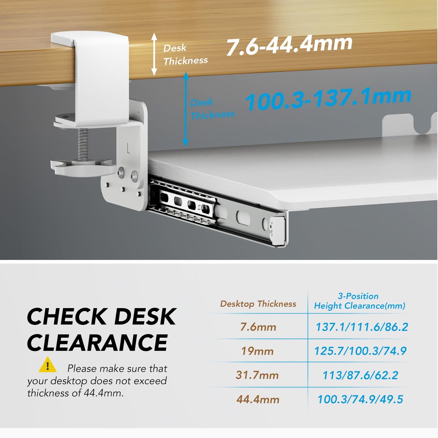 Keyboard Tray Under Desk Pull Out with Extra Sturdy C Clamp Mount System, 694 (838 mm Including Clamps) x 300 mm Slide-Out Platform Computer Drawer