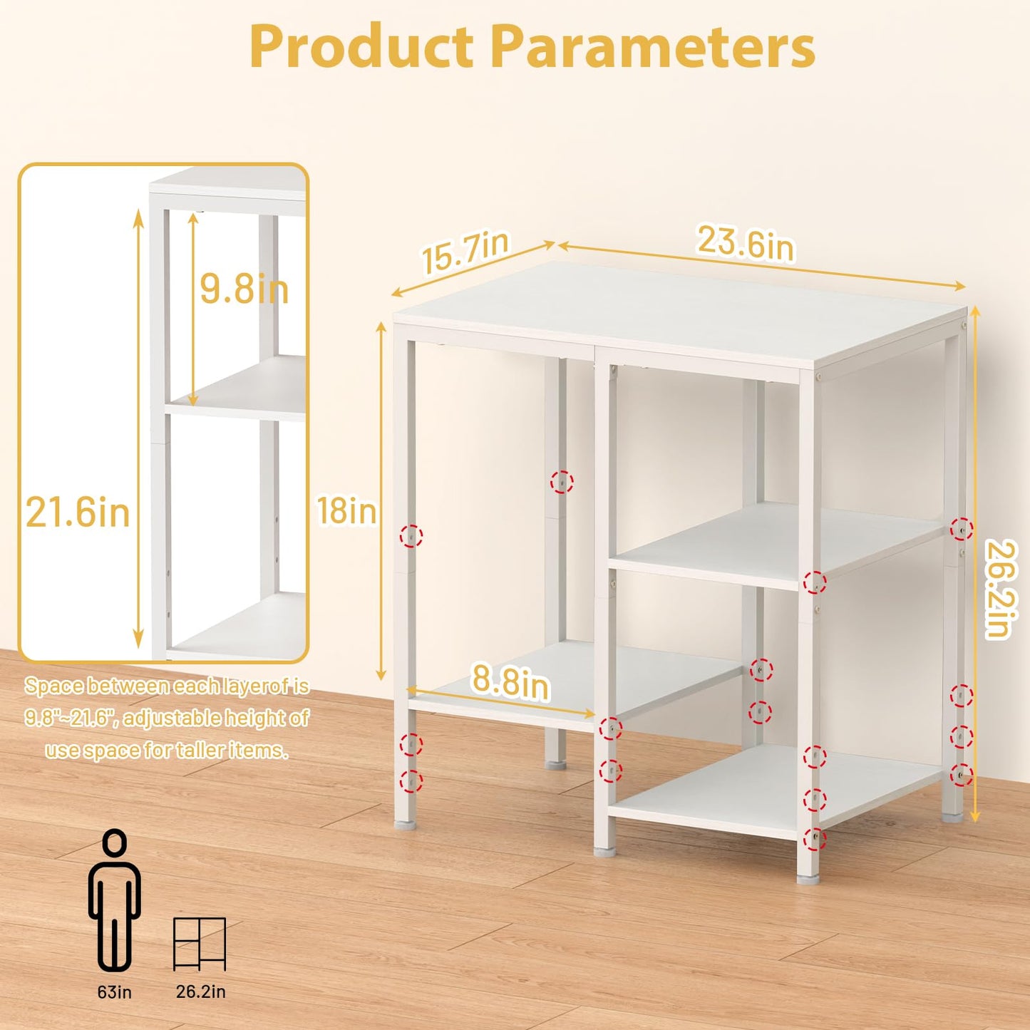 OGEMXU Kitchen Microwave Stand,4-Tier Adjustable Microwave Cart,White