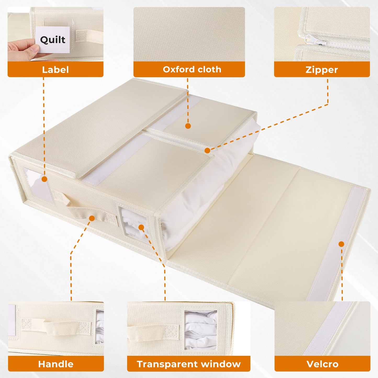JAECU 2PCS Bed Sheet Organiser Folding Storage, Linen Underbed Storage Box