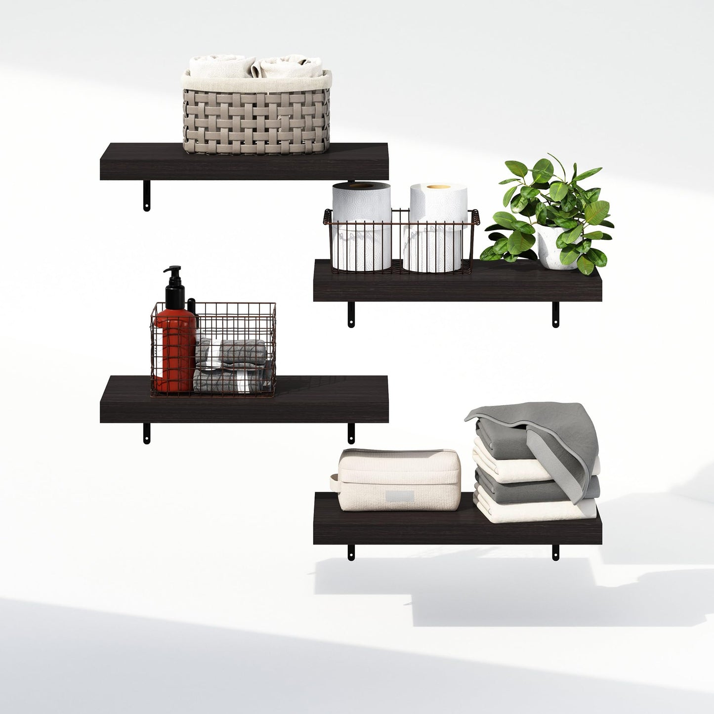 Furinno TANNA Floating Shelves for Wall Set of 4, 55.9cm Bathroom Wall Shelf, Wall Mounted Shelf, for Bathroom Organizers and Storage, Living Room