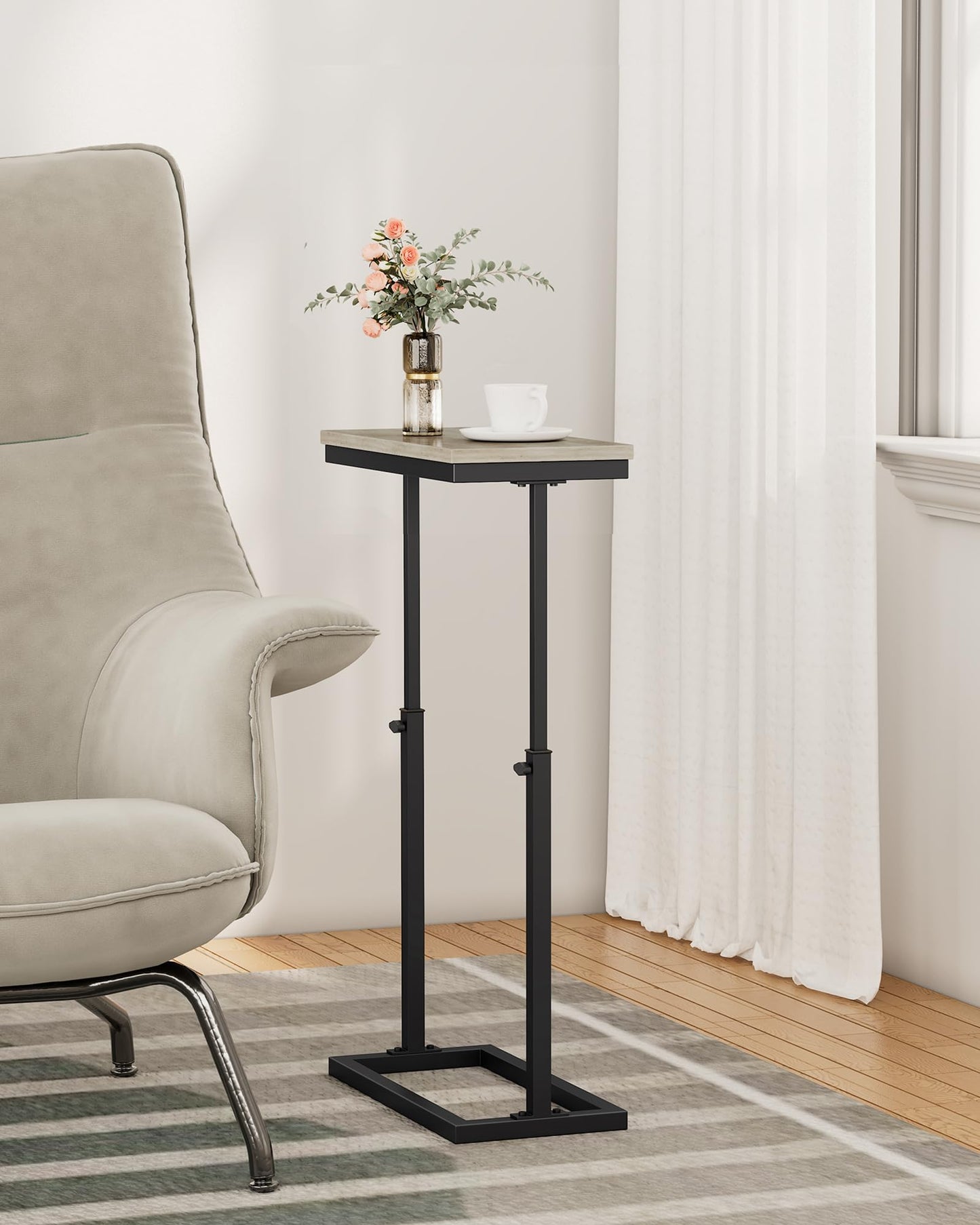 TUTOTAK End Table, Side Table, Tall Couch Table, Sofa Table, Living Room, Bed Room, Greige TB01BG083EU