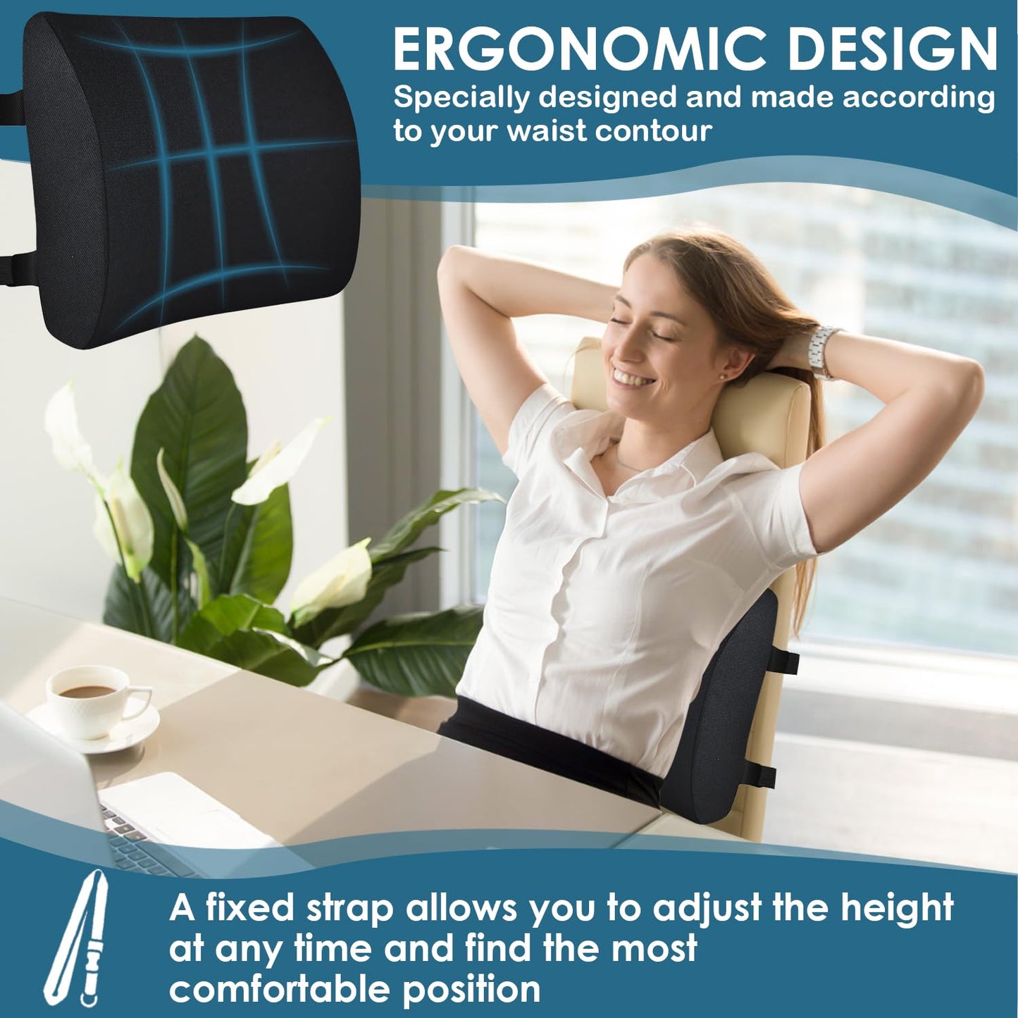 HomDSim Memory Foam Lumbar Cushion Lower Back Support Pillow Posture Correcting Car Seat Home Office Chair