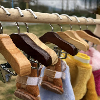 Golden Apple 3 Pcs Wooden Mini Hanger Pet Clothes Hanger with Anti-Slip Clip Small Hanger for Hat Wigs Socks Coffee
