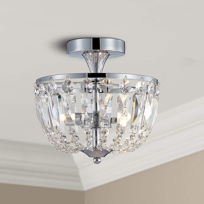 BESTIER Modern Chrome Crystal Semi Flushmount Chandelier Lighting LED Ceiling Light Fixture Lamp for Dining Room Bathroom Bedroom Livingroom 3 G9