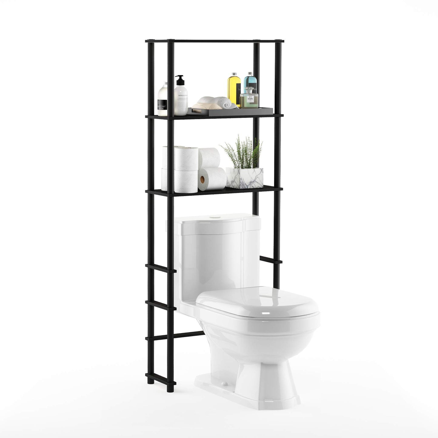 Furinno TURN-N-TUBE Over The Toilet Storage, 3-Shelf Over The Toilet Organizer, Freestanding Space Saver Bathroom Shelf, for Bathroom Organizers and