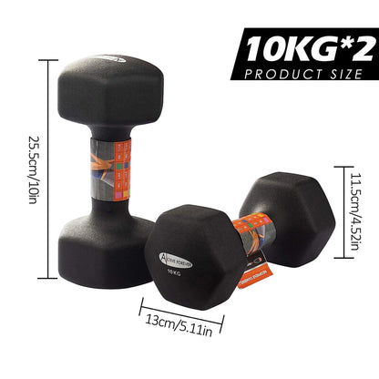 ACTIVE FOREVER Dumbbells 2?10kg, Set of 2, Hex Dumbbells Pair, Neoprene Waterproof Non-slip Dumbells Set (Black)