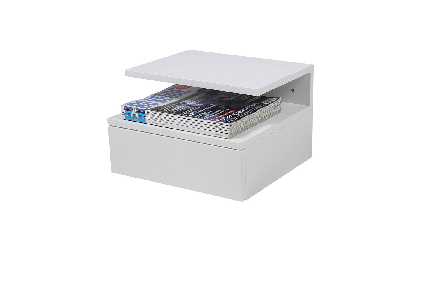 AC Design Furniture Fia Floating Nightstand in White, 1 piece, Wall Mounted Bedside Table with Drawer and a Shelf, Bedroom Furniture, H: 22,5 x W