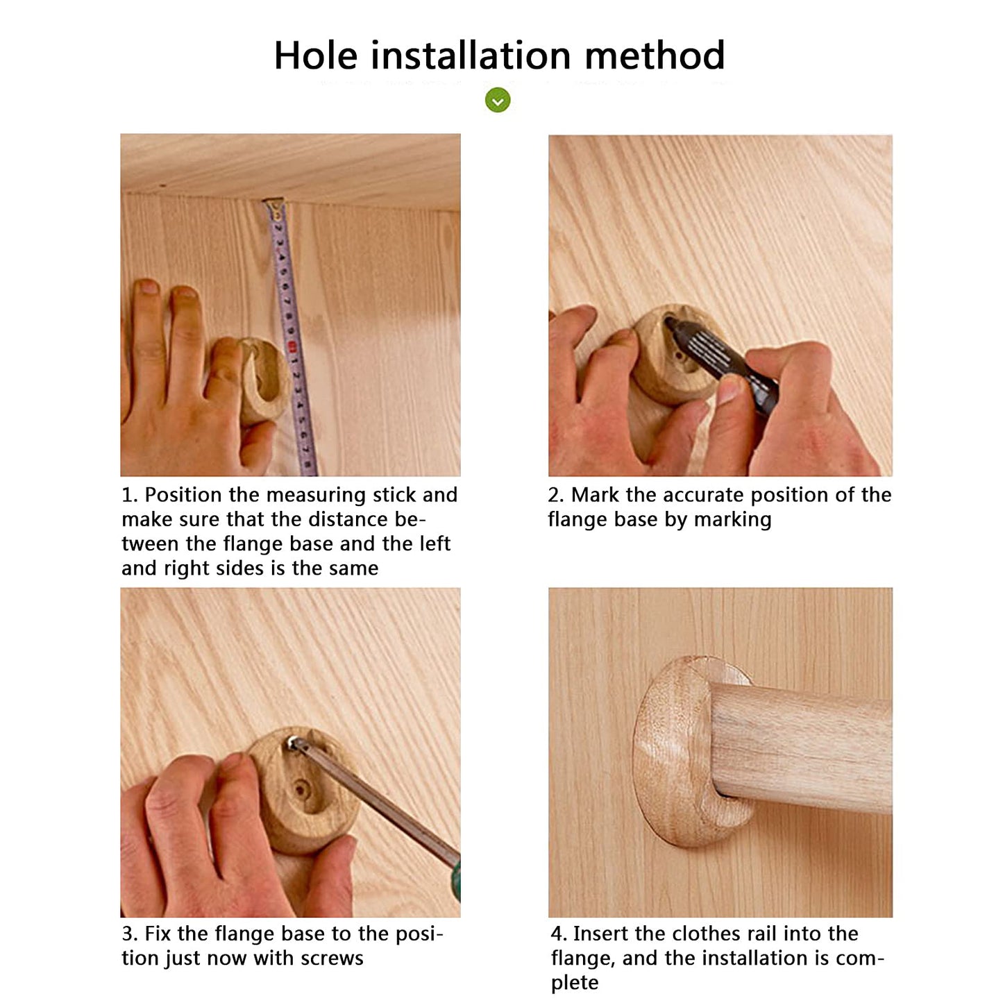 Wardrobe Rod, Natural Beech Wood Heavy Duty Closet Rod with 2 Bracket Support And Screws, Easy To Install