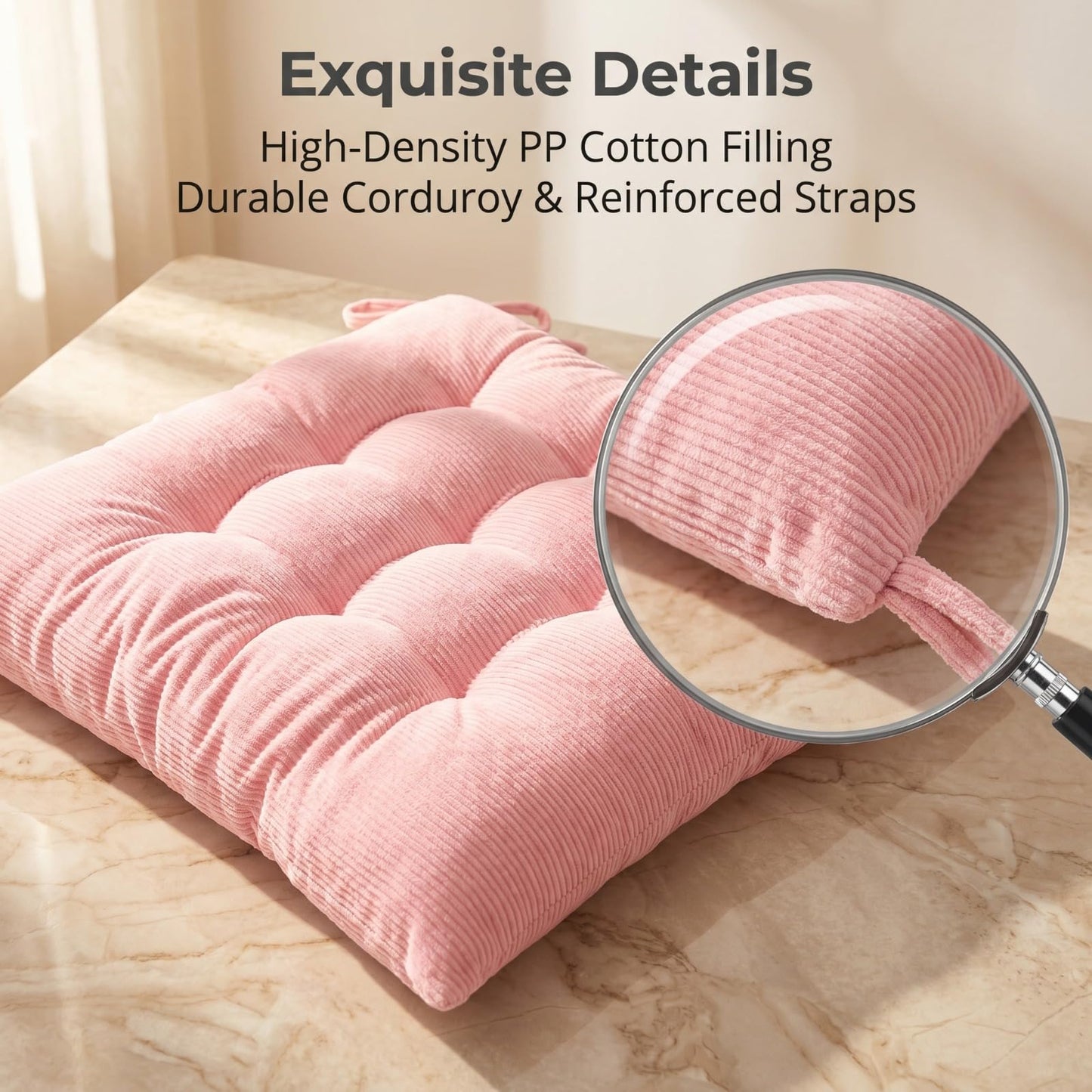 XQ HOUSE Corduroy Chair Cushion with Ties Ultra Soft Warm Floor Cushion for Kids Reading Nook Comfortable Square Seat Cushion for Adult 15.7”x15.7”