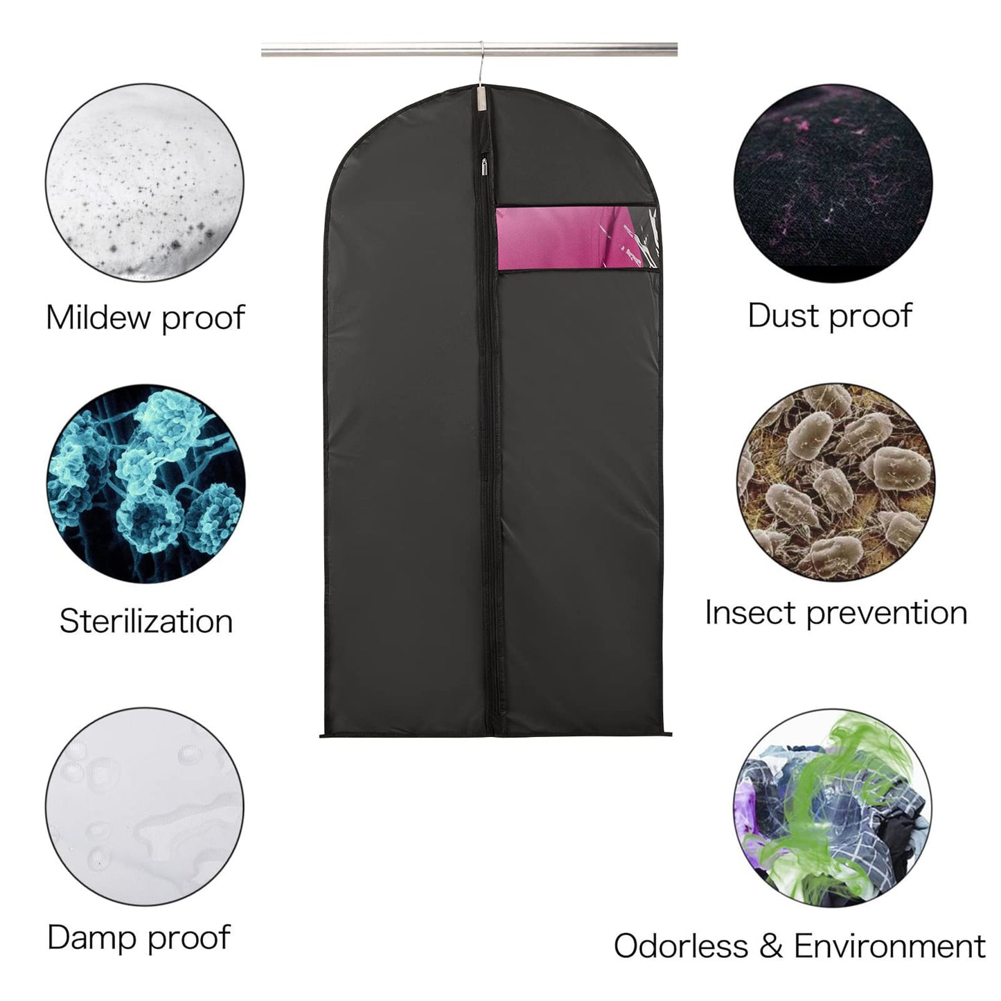 Niviy Suit Bags 60 x 100 cm, Black Garment Covers with Zip & Clear Window