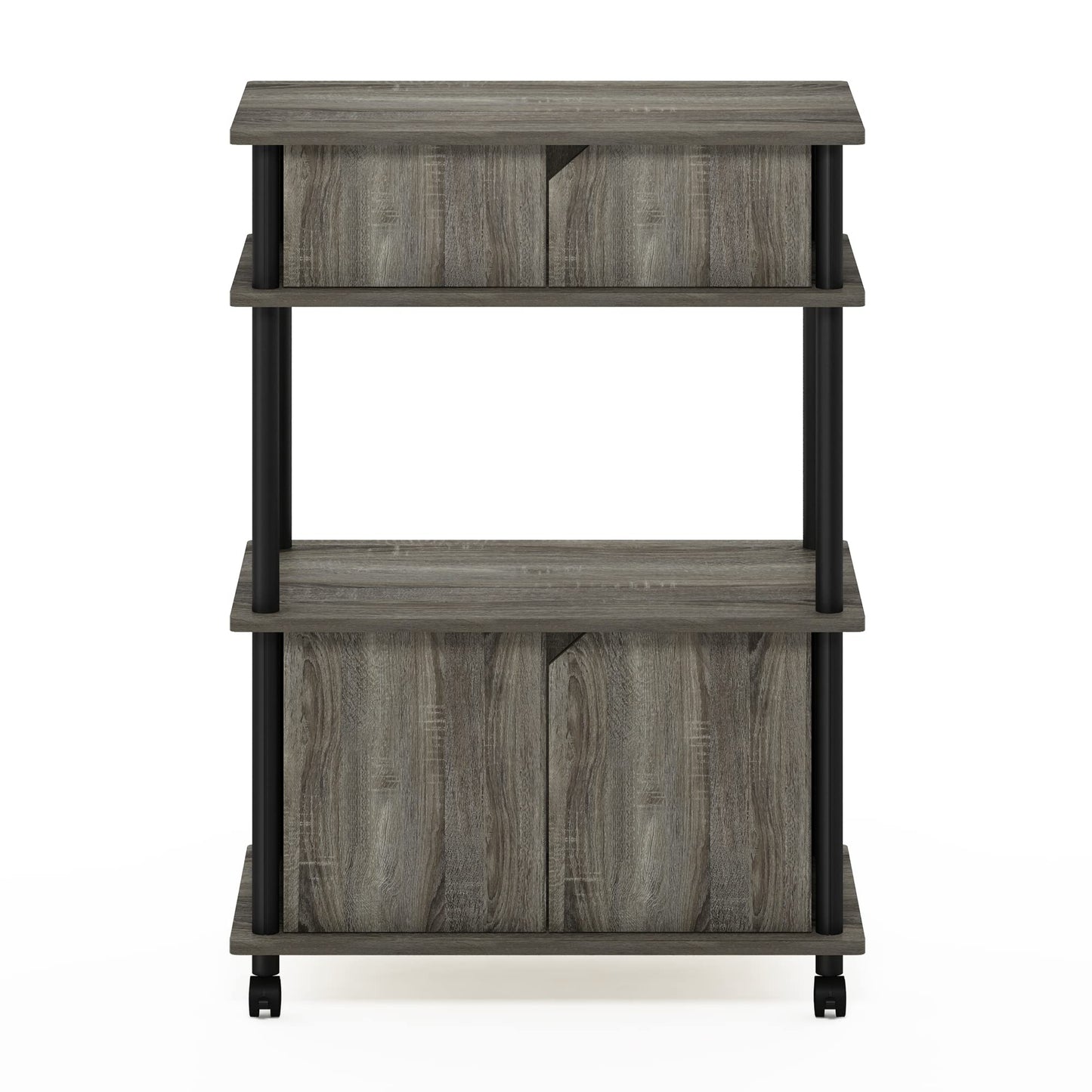 Furinno TURN-N-TUBE Printer Stand with Storage, 4-Tier Printer Table with with Storage Cabinet and Casters, Open Frame Standing Shelf, for CPU