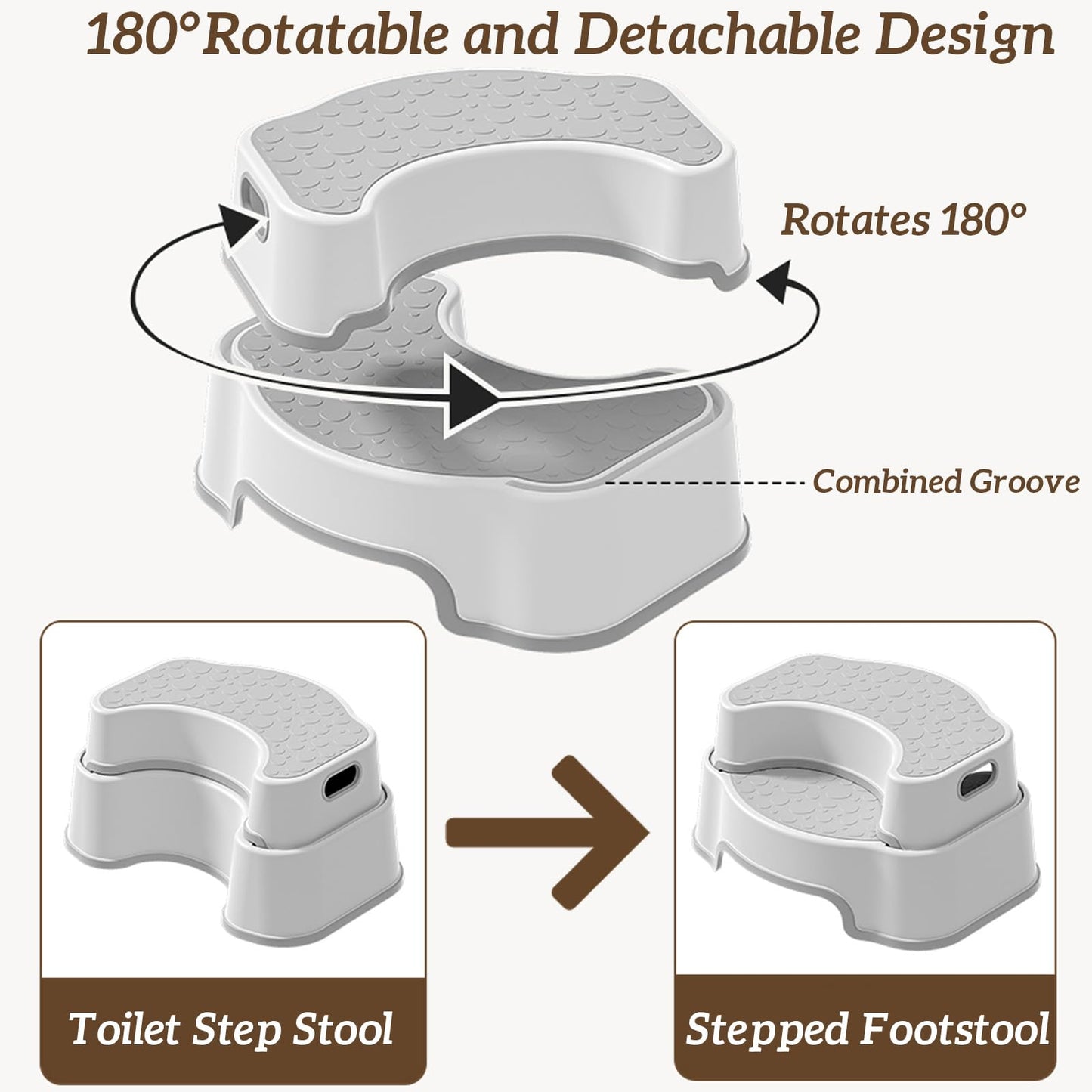 Coxyzoxy 2-in-1 Toilet Stool Squat Adult and Kids Step Stool, Anti-slip Double Toilet Step for Bathroom