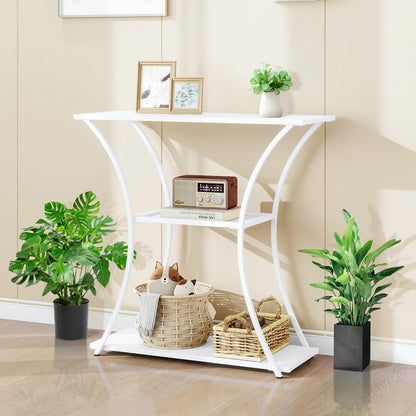 HDANI 3-Tier Metal Console Table with Grid Shelf, Narrow Hallway Table with Sturdy Frame, Narrow Entrance Table & Sofa Table for Hallway, Living Room