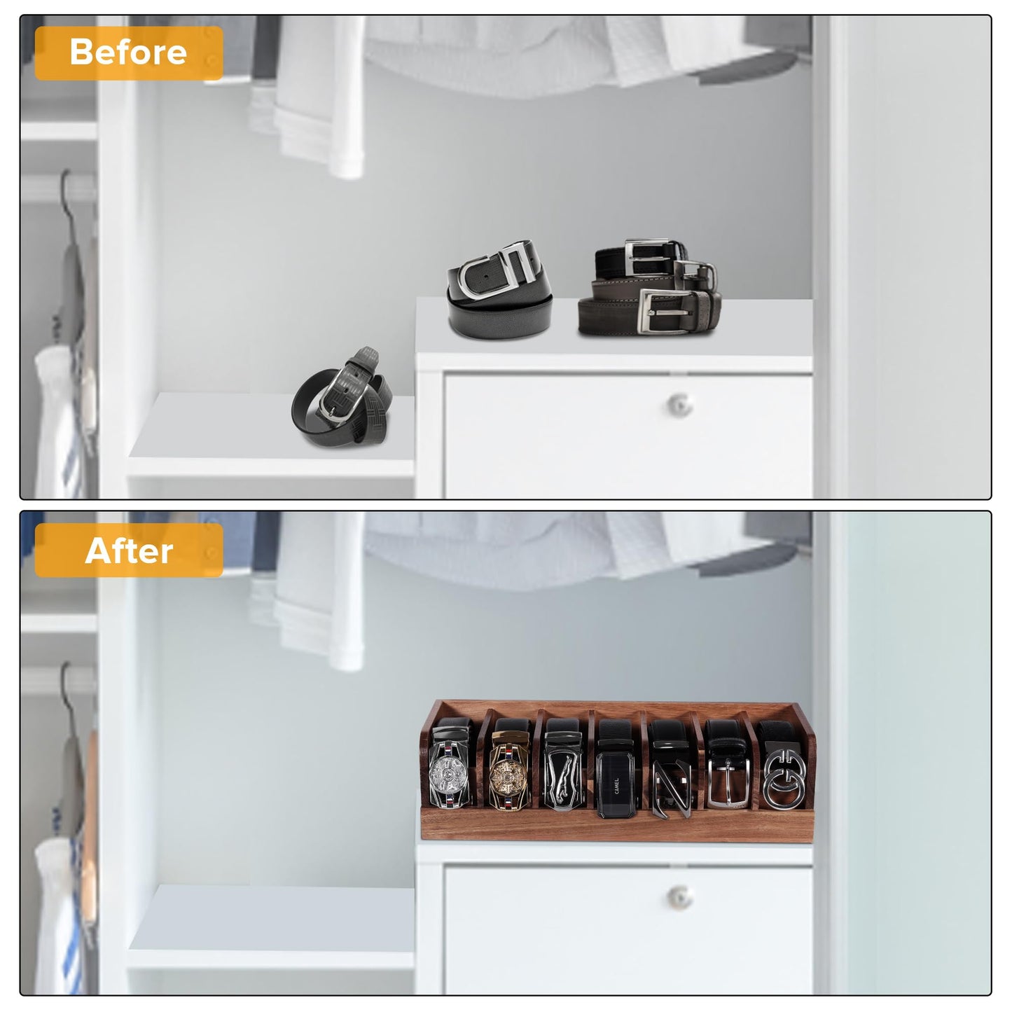 Belt Organizer, 7 Compartment Belt Holder Belt Hanger Closet and Belt Organizer for Drawer,Belt Rack, Belt Storage Organizer