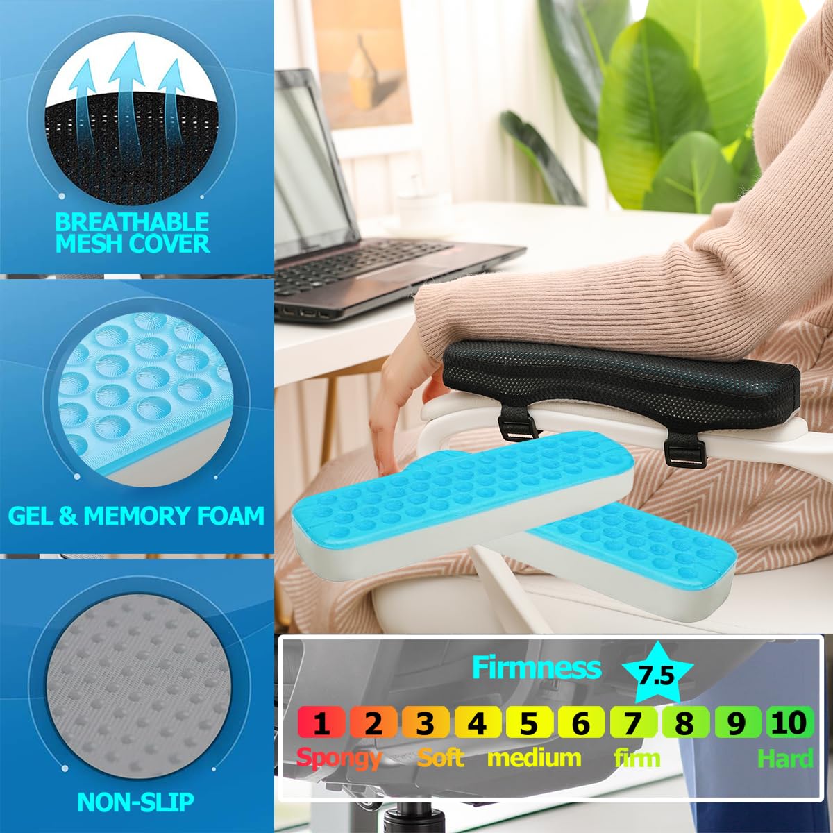 masteymoh Ergonomic Armrest Pads Office Chair Arm Rest Cover Pillow - Elbow Support Cushion for Computer, Gaming and Desk Chairs (Flat)