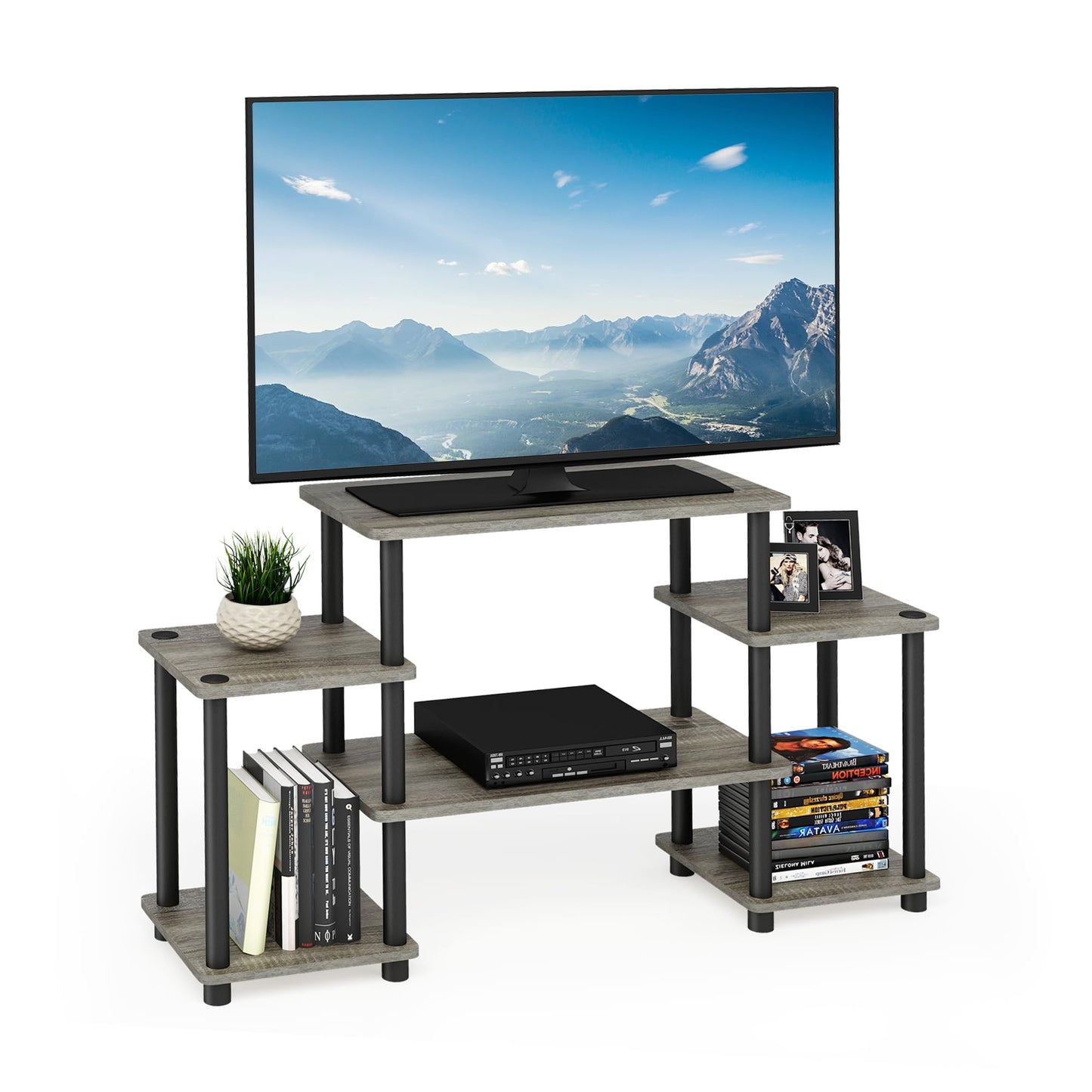 Furinno TURN-N-TUBE TV Stand, Entertainment Center with Open Shelves, TV Console with Raised Top for TV up to 32 Inch, for Living Room, Bedroom