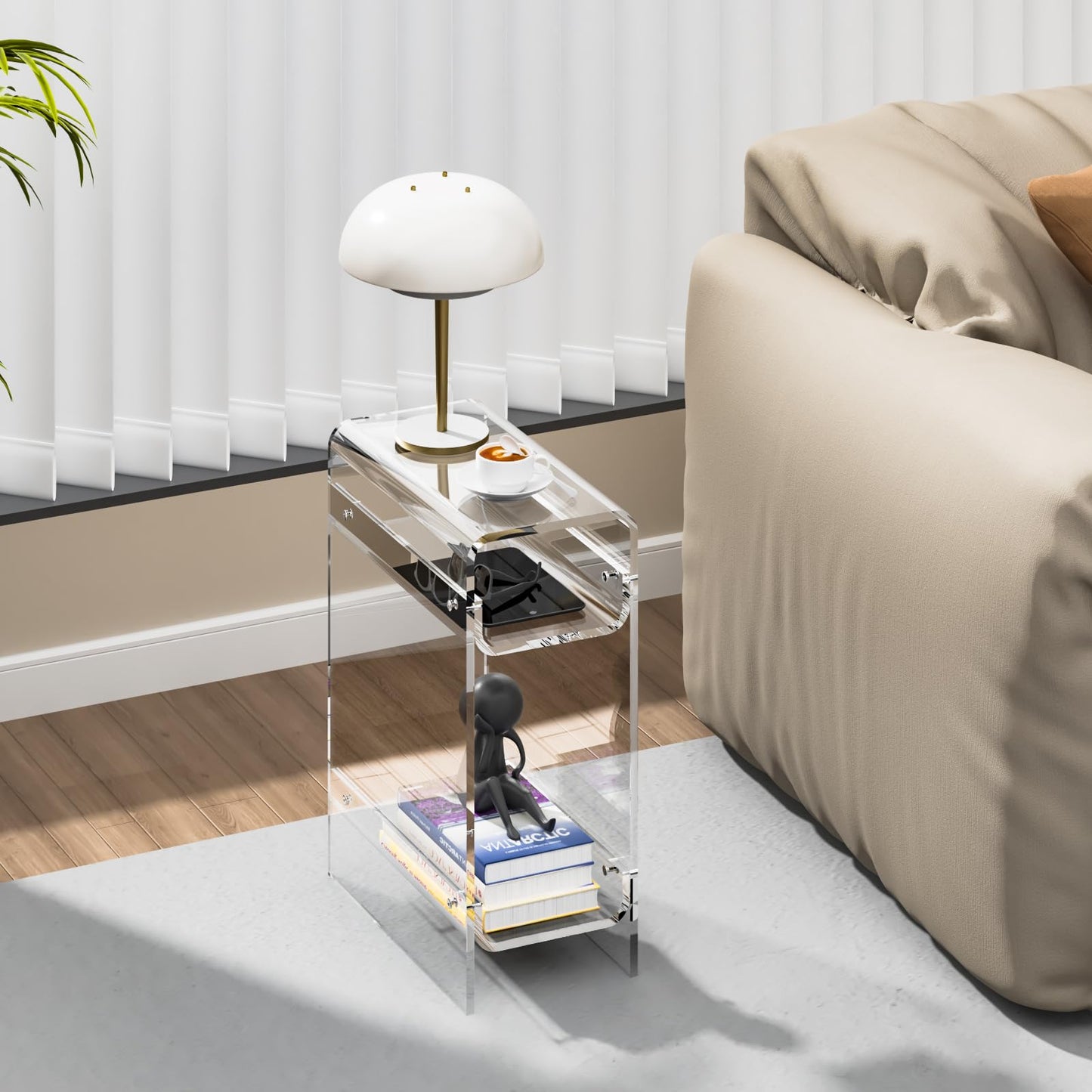 Dewrhiixe Clear Acrylic Side Table Narrow, Slim End Table for Small Spaces, Skinny Nightstand Bedside Table for Bedroom, Living Room, Office