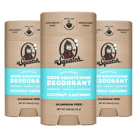 Dr. Squatch Natural Deodorant for Men - Odor-Squatching Aluminium Free - Coconut Castaway (2.65 oz, 3-Pack)