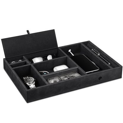 SITHON Valet Tray Desktop Organizer, 8 Compartments Catchall, Black