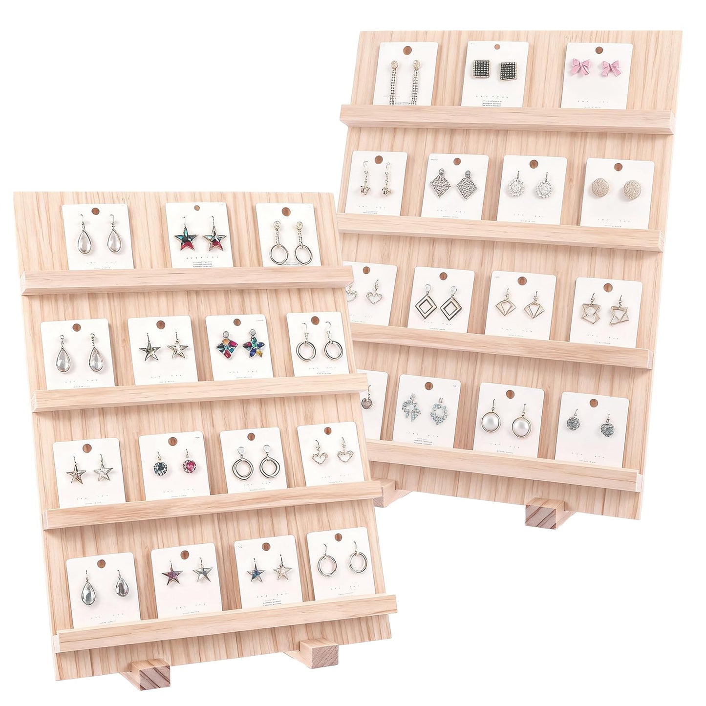 LDHHYH 2 Pack 4-Tier Wooden Jewellery Display Stand, Wood Earring Display Stands, Tiered Craft Fair Displays for Selling Craft Earring Storage