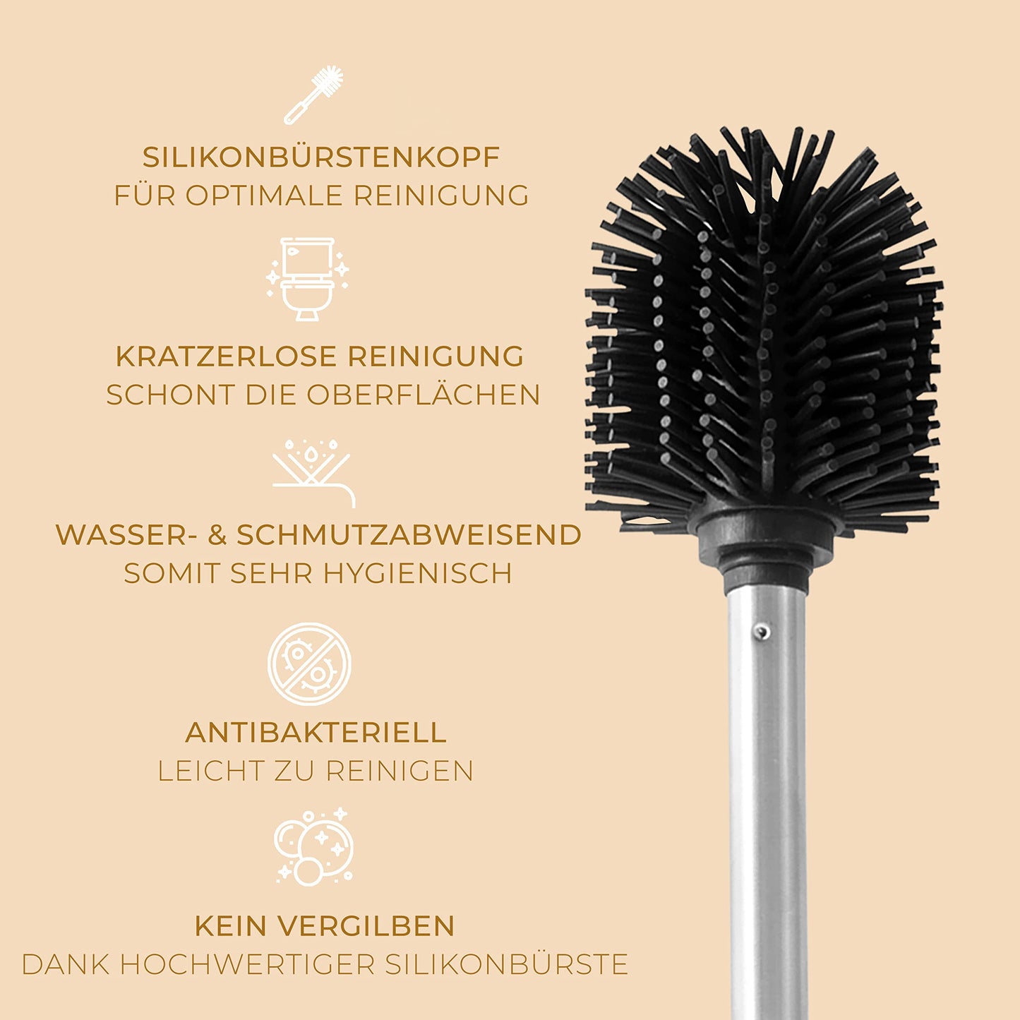 HENNEZ Silicone Toilet Brush with Bamboo Brush Holder