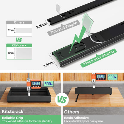 Kitstorack Pull Out Cabinet Organiser, Extendable Slide Out Drawer Storage Shelves for Kitchen Cupboard with Adhesive Film, Roll-Out Sliding Drawer