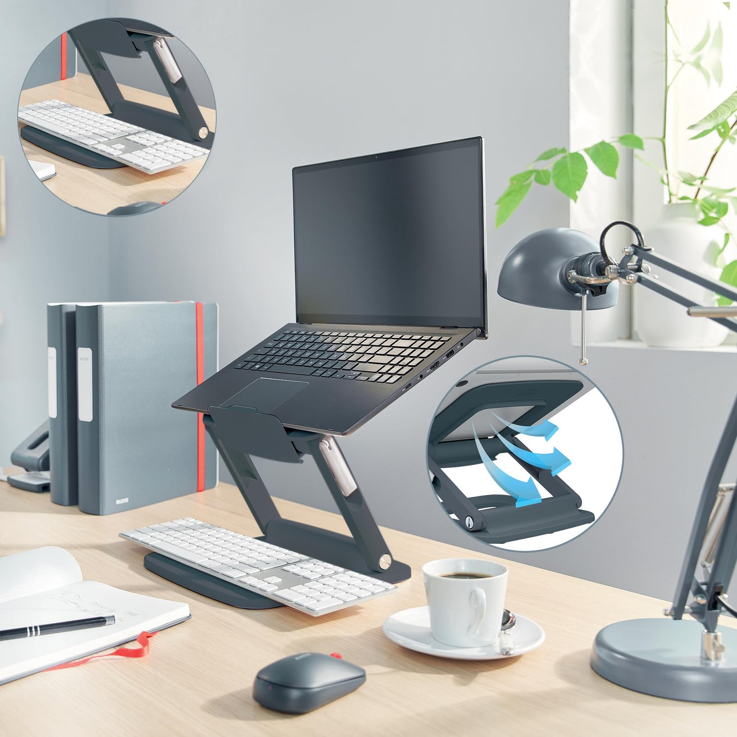 Leitz Height Adjustable Multi-Angle Laptop Stand, 80% Recycled Plastic, Six Pre-Set Height & Angle Combinations, Compact Footprint, 100% Recyclable