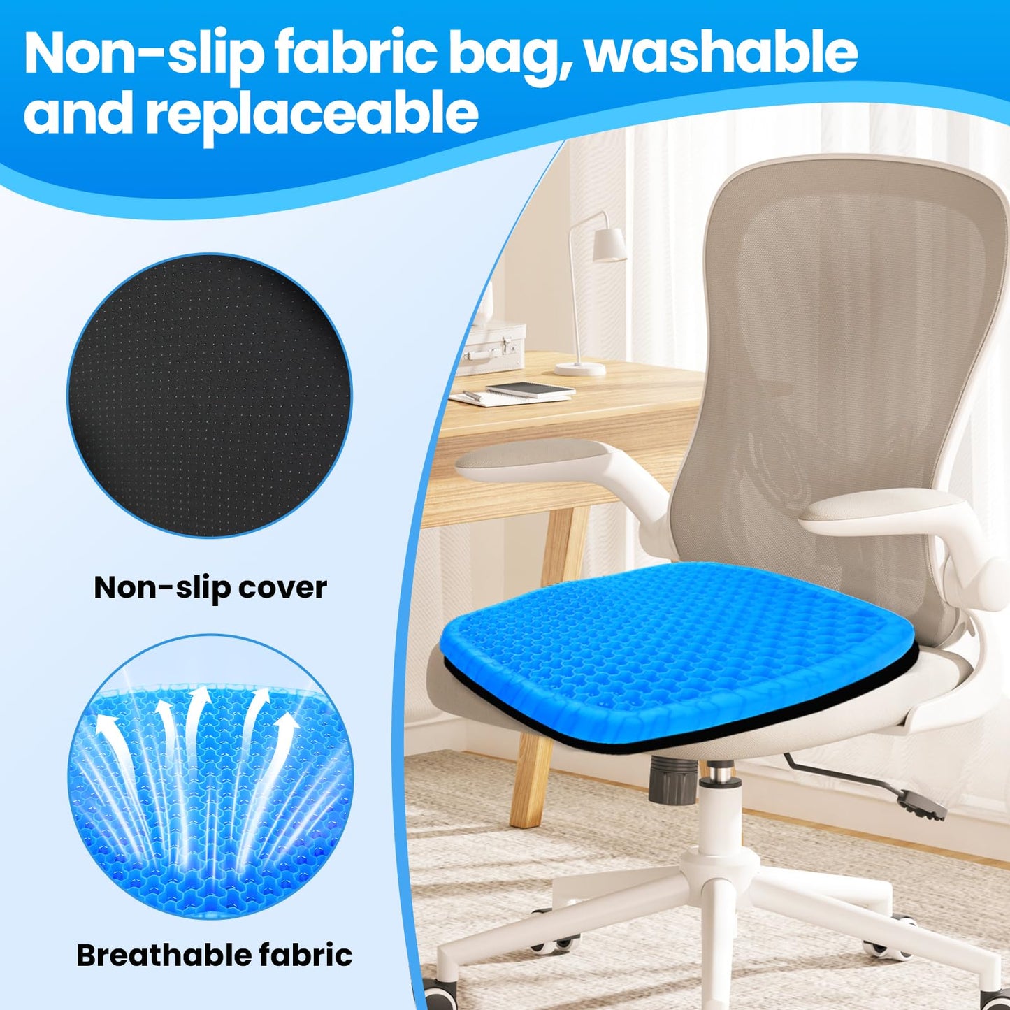 Wenisuow Gel Cushion for Sitting, Thick Gel Seat Cushion with Cover, Blue