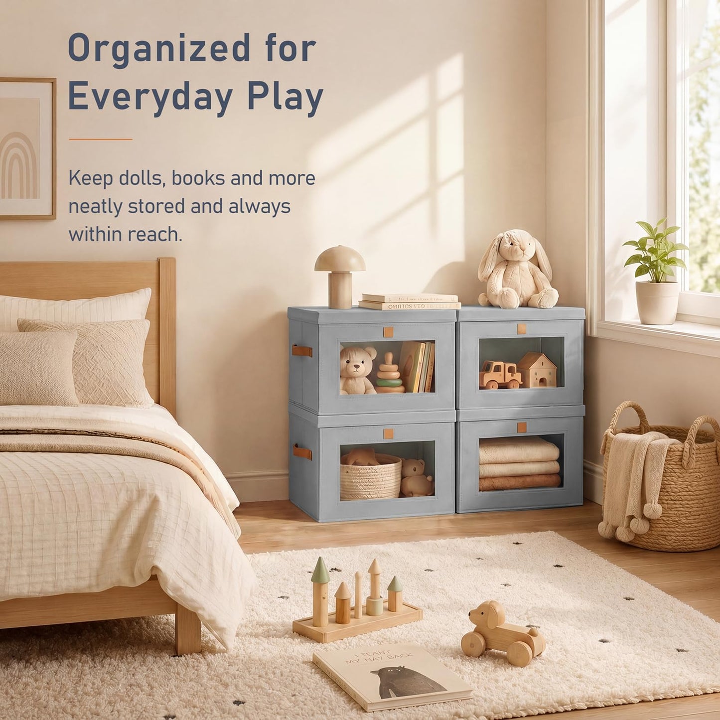 Homsorout Fabric Storage Boxes with Lids with Dual-access Design 22L Grey