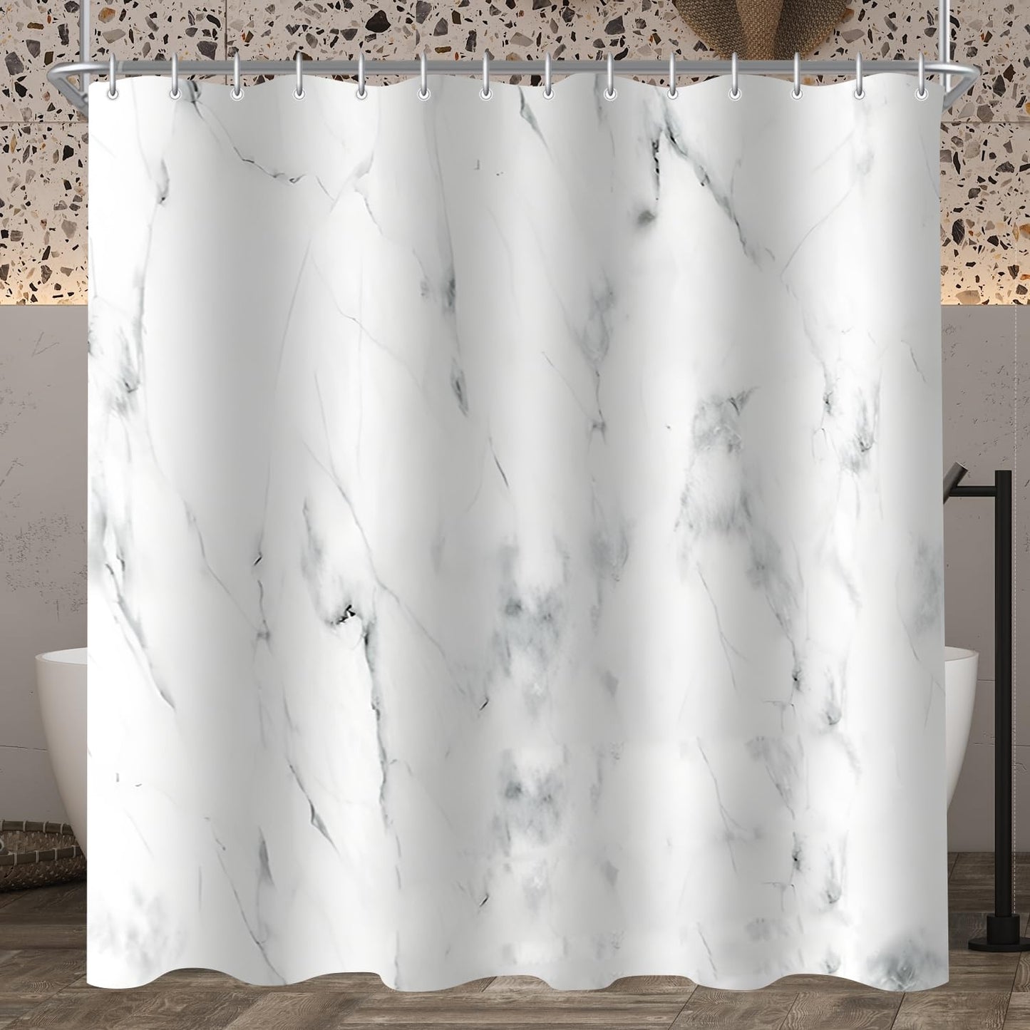 Lerores Shower Curtain, 100 x 200 cm, Marble, Weighted Hem, Anti-Mould Textile, Waterproof, Washable Polyester Fabric Bath Curtains with 6 Eyelets and
