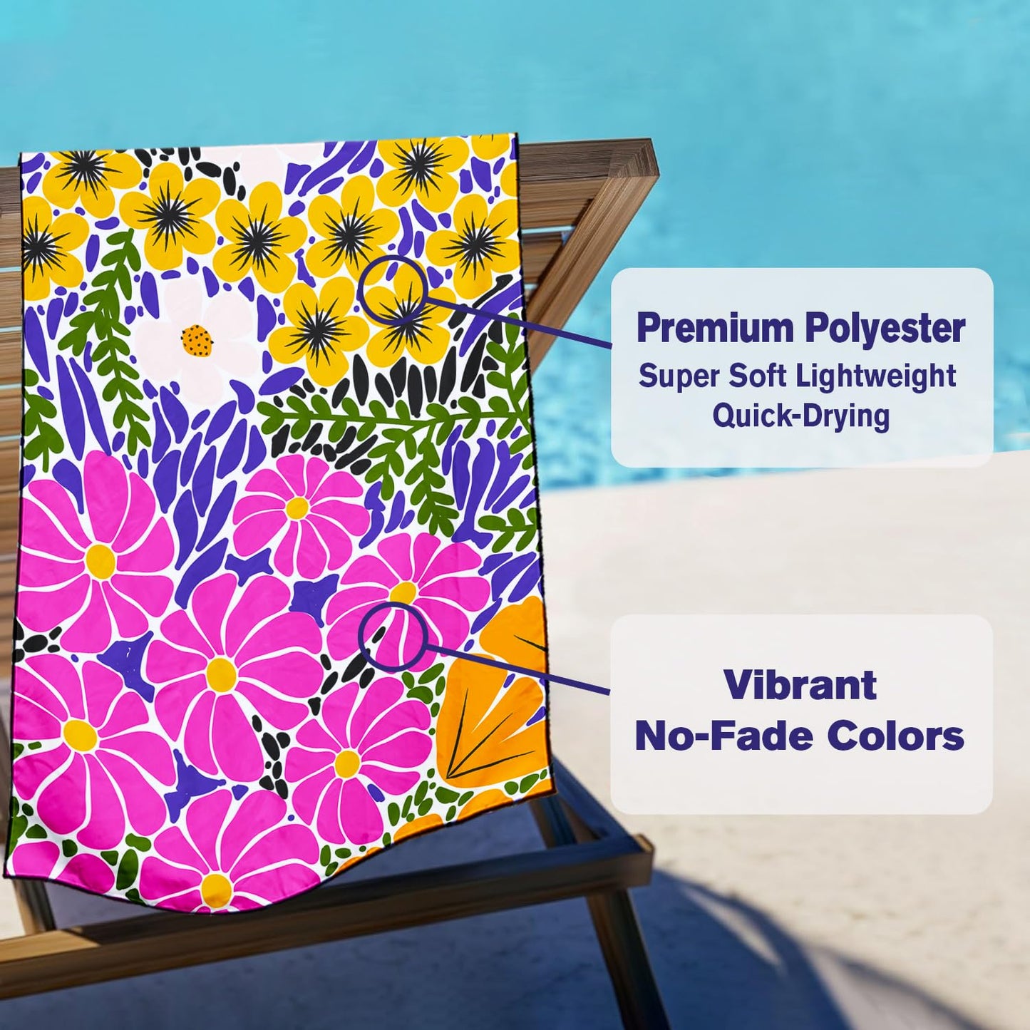 Violetpos Bold Floral Patchwork Beach Towel, Extra Large 180x90 cm 250GSM Microfibre, Sand Free Quick Dry