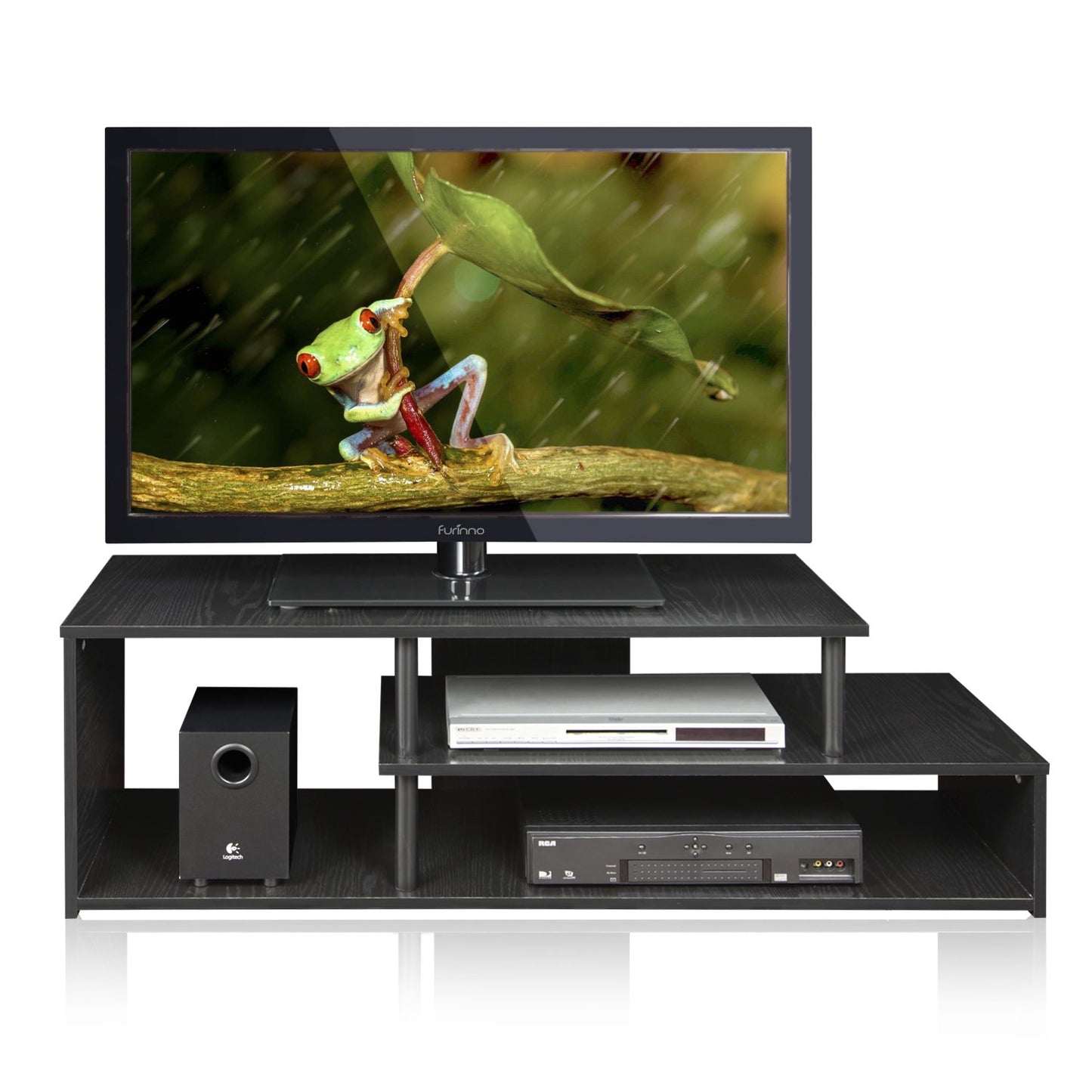 Furinno ECON TV Stand, Low Rise Entertainment Center, TV Console for TV up to 46 Inch, for Living Room, Bedroom, Blackwood