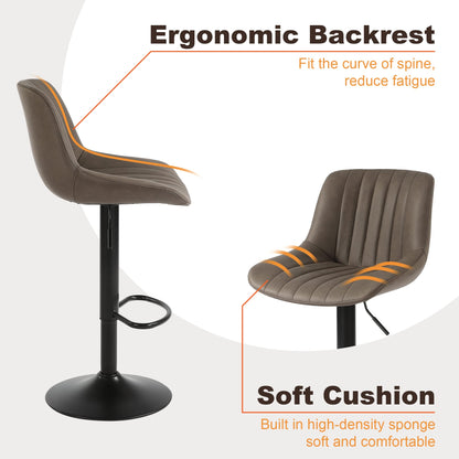 Youhauchair Bar Stool, Swivel Counter Height Barstools with Back, Adjustable PU Leather Bar Stool, Modern Kitchen Breakfast Bar Stools, Brown