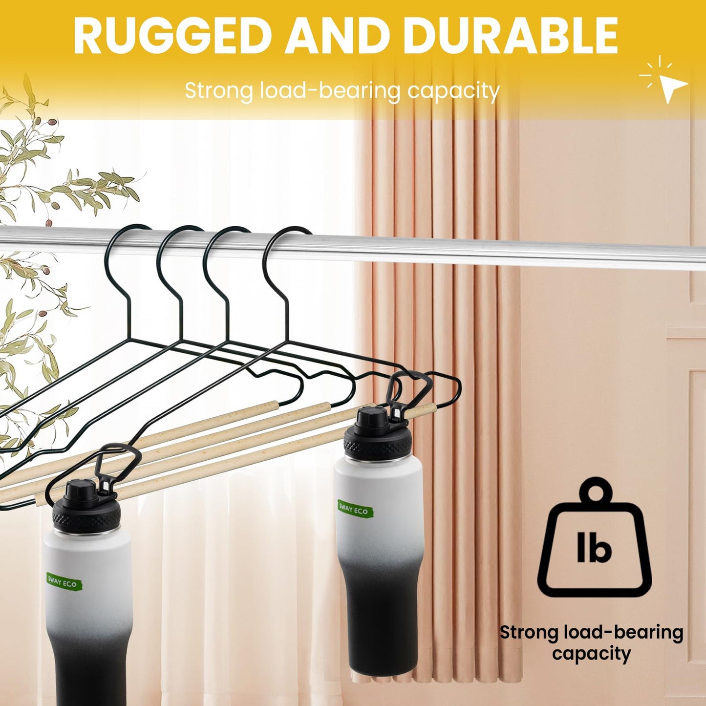 Jiang&Rong 20 Pack Matt Metal Clothes Hanger,Wood Pants (Black)