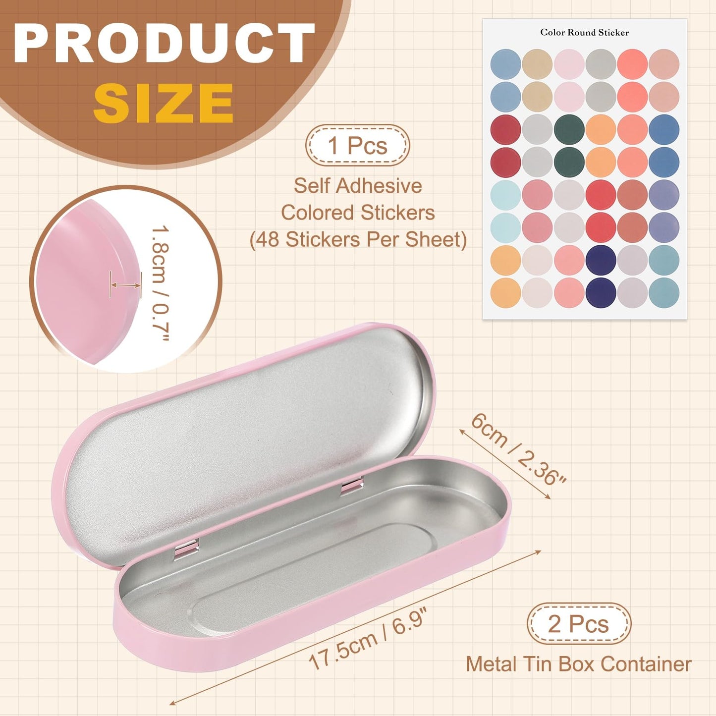 sourcing map 2Pcs Metal Tin Box Container, 6.9x2.4x0.7 Oval Empty Hinged Lid Box with Self Adhesive Colored Sticker