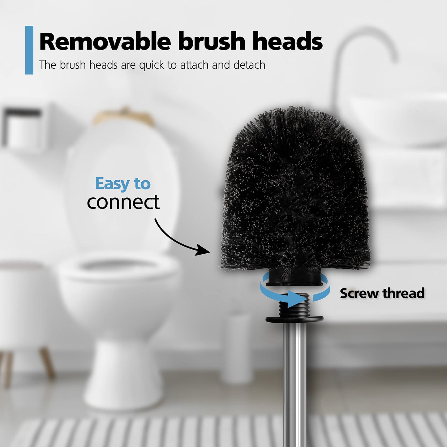 Nirox Set of 4 Toilet Bowl Brushes Black 8 cm, Steel Handle