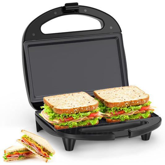 Snailar 2 Slice Sandwich Toaster with Flat Plates, Non-Stick, PFOA Free, Cool Touch Handle, 750W, Black