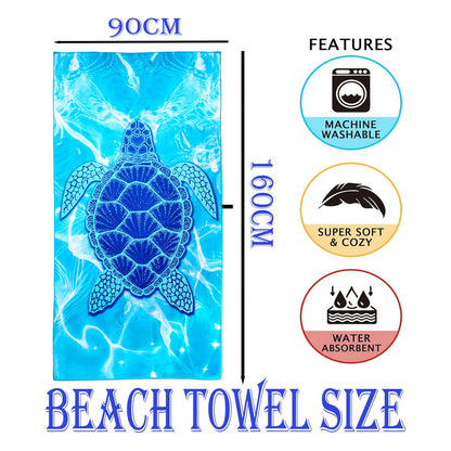 Large Thin Microfibre Beach Towel with Bag for Adult Men Women,160x90cm Blue Turtle Beach Towels Quick Dry Sand Free Lightweight Swim Bath Towel for