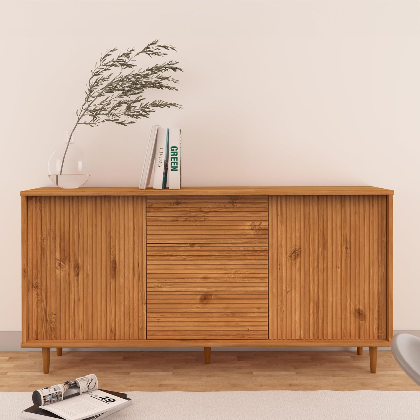 Jerzy Sideboard 160 cm with 2 doors 3 Drawers in Stain Wax, 38x160x80cm (DxWxH)