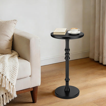 Lampaggio Round Side Table for Small Spaces, Drink Table with Oak Wood Pedestal Base, Modern Accent End Table or Nightstand for Living Room, Bedroom